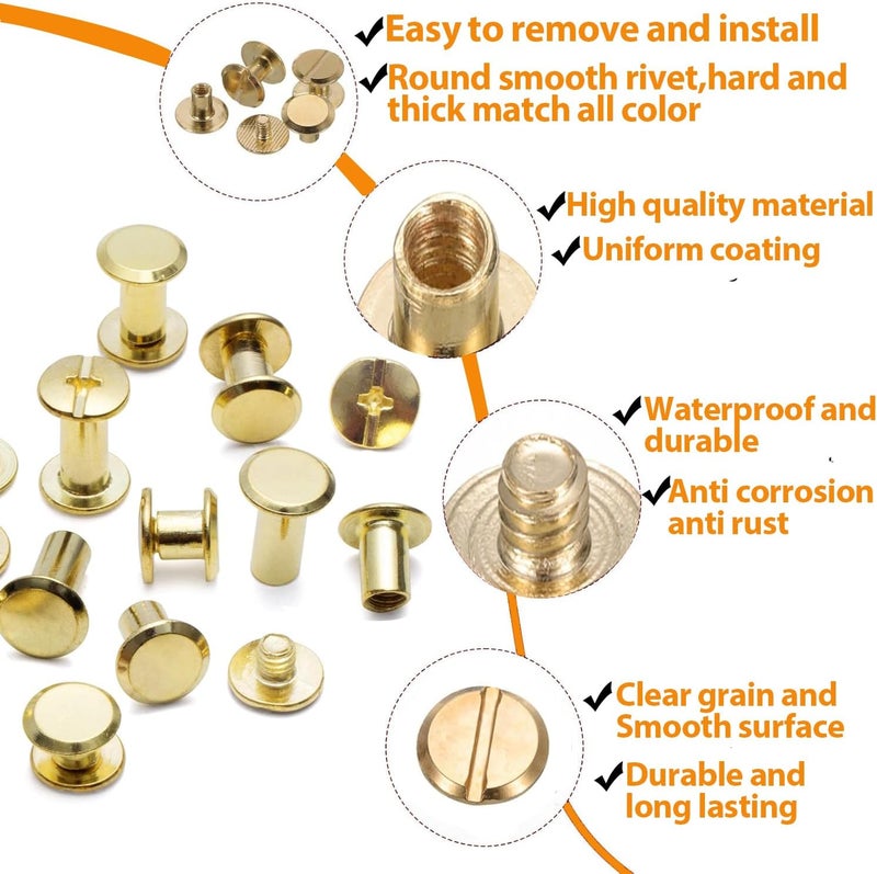 Hincell 120sets Chicago Screws Kit, 8 Sizes Screw Rivets Golden Chicago Binding Screws for DIY Repair Leather Craft Belt Bag Shoes Purse Bookbinding (M5*4,5,6,8,10,12,15,18) (Golden) - Image 3